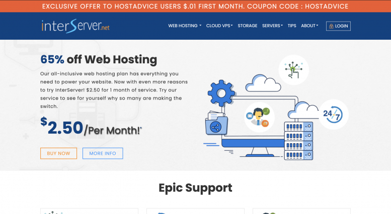 Interserver home page screenshot