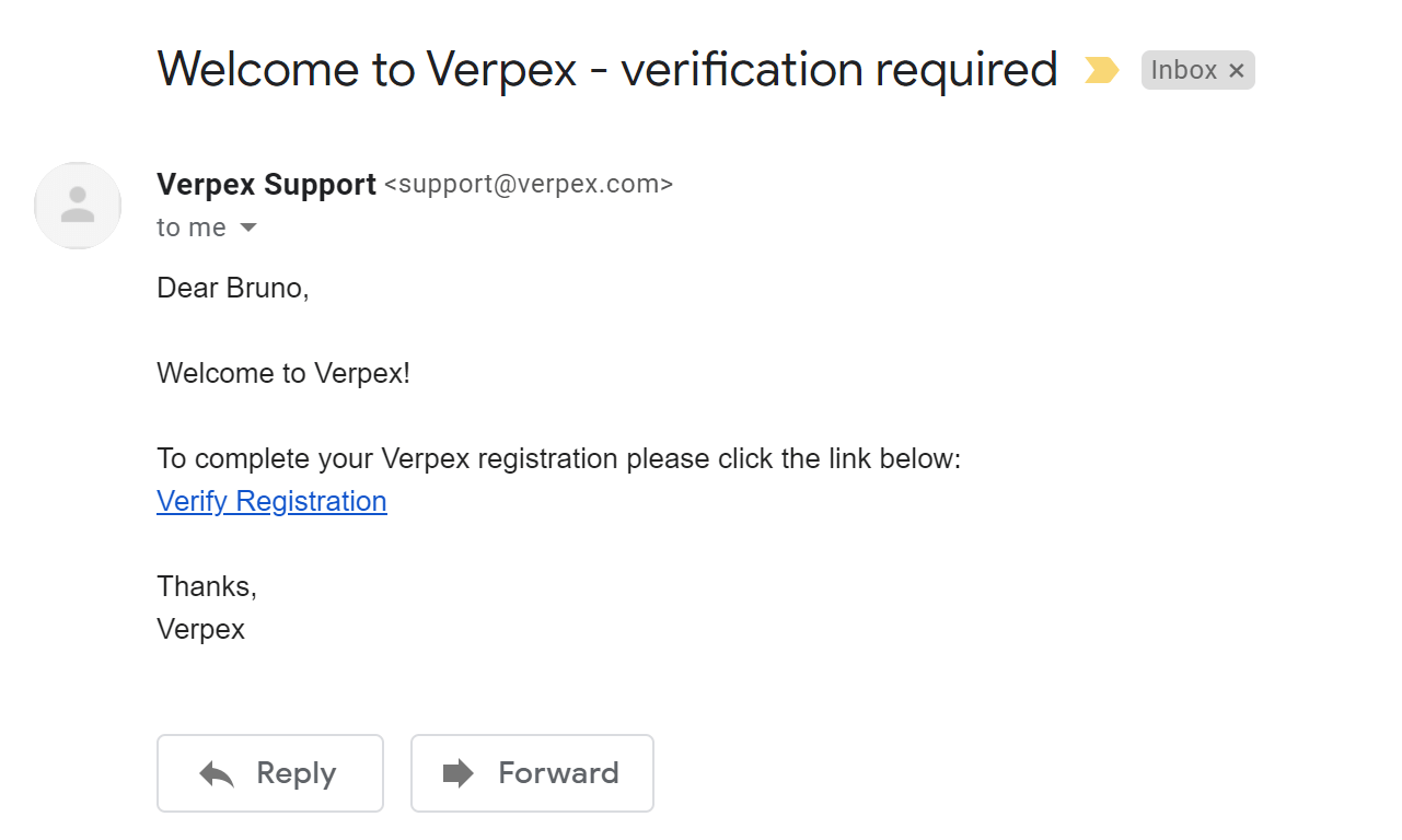 By clicking on ‘Login’ in ‘Actions,’ Verpex will take you to the following screen