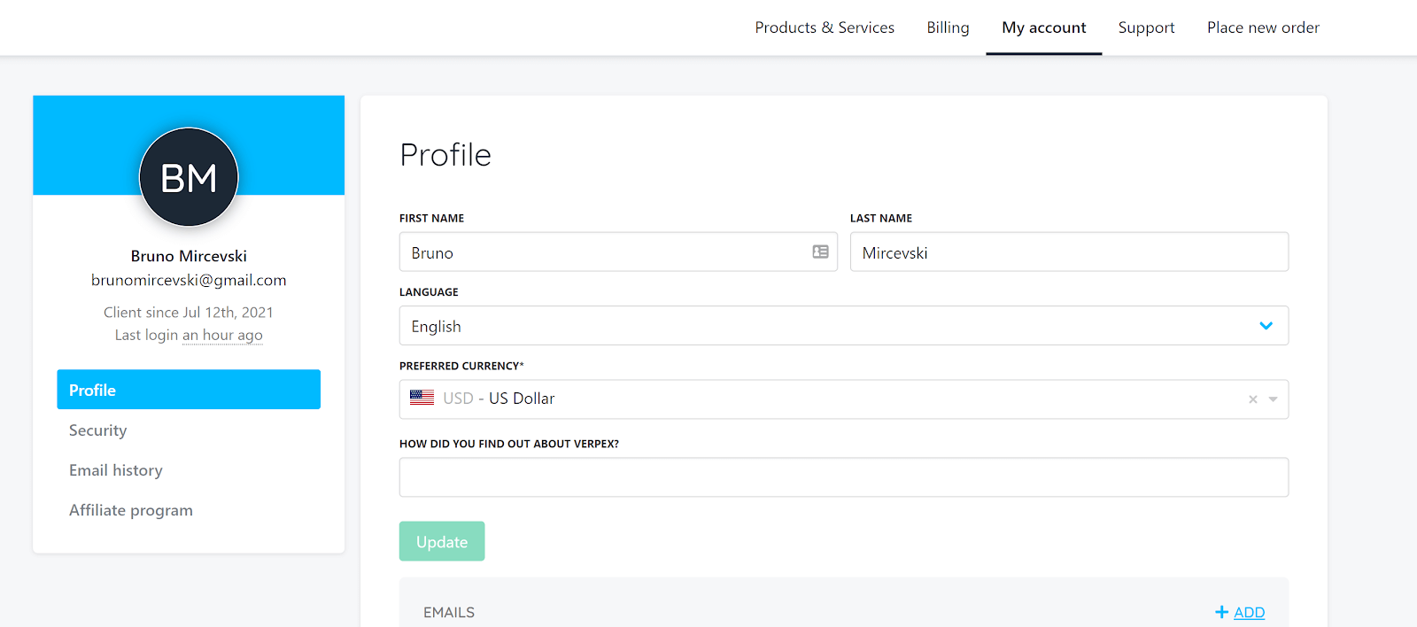 By clicking on ‘Login’ in ‘Actions,’ Verpex will take you to the following screen
