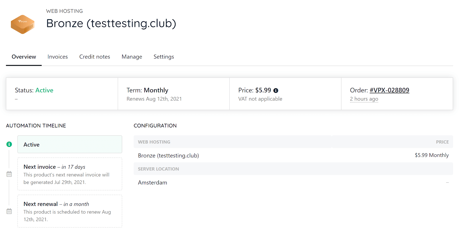 By clicking on ‘Login’ in ‘Actions,’ Verpex will take you to the following screen